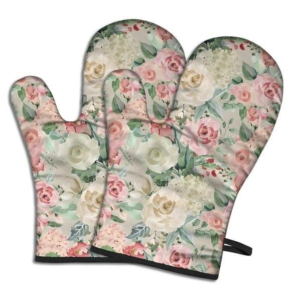 Cute Oven Mitts,Pioneer Flower Floral Print Pattern Oven Mitt 2-Pack Set,Kitchen Gloves for Oven,Heat Resistant Oven Mitts 7.7"x12"