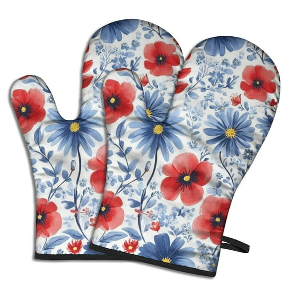 Cute Oven Mitts,Pioneer Flower Floral Print Pattern Oven Mitt 2-Pack Set,Kitchen Gloves for Oven,Heat Resistant Oven Mitts 7.7"x12"