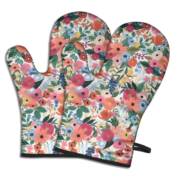 Cute Oven Mitts,Pioneer Flower Floral Print Pattern Oven Mitt 2-Pack Set,Kitchen Gloves for Oven,Heat Resistant Oven Mitts 7.7"x12"