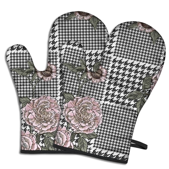 Cute Oven Mitts,Pioneer Flower Floral Print Pattern Oven Mitt 2-Pack Set,Kitchen Gloves for Oven,Heat Resistant Oven Mitts 7.7"x12"