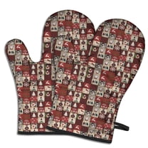 Cute Oven Mitts,Red Christmas Collage Pattern Oven Mitt 2-Pack Set,Kitchen Gloves for Oven,Heat Resistant Oven Mitts 7.7"x12"