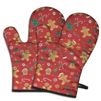 Cute Oven Mitts,Red Christmas Gingerbread Man Pattern Oven Mitt 2-Pack Set,Kitchen Gloves for Oven,Heat Resistant Oven Mitts 7.7"x12"
