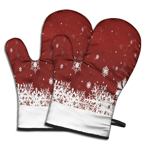 Cute Oven Mitts,Red Christmas Snowflake Pattern Oven Mitt 2-Pack Set,Kitchen Gloves for Oven,Heat Resistant Oven Mitts 7.7"x12"