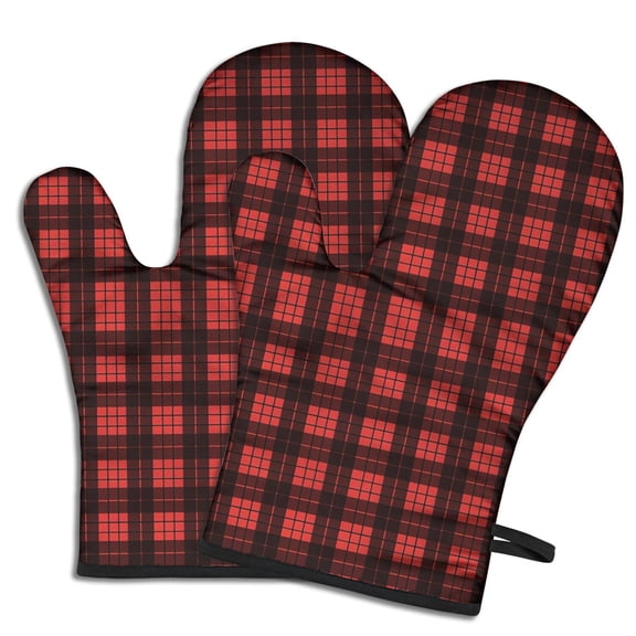 Cute Oven Mitts,Red and Black Christmas Plaid Pattern Oven Mitt 2-Pack Set,Kitchen Gloves for Oven,Heat Resistant Oven Mitts 7.7"x12"