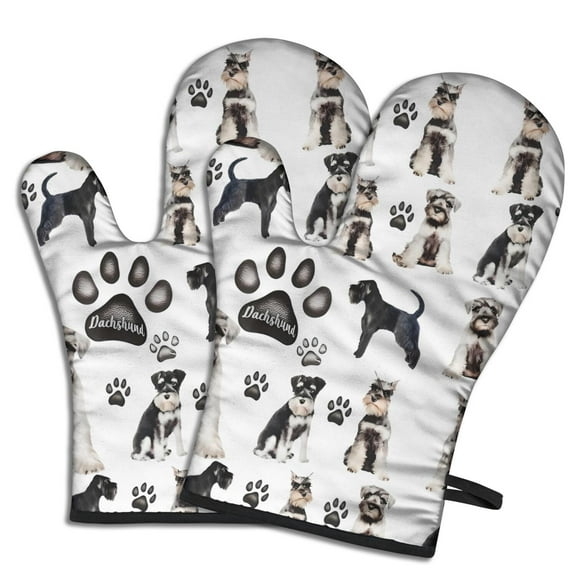 Cute Oven Mitts,Schnauzer Dogs Oven Mitt 2-Pack Set,Kitchen Gloves for Oven,Heat Resistant Oven Mitts 7.7"x12"