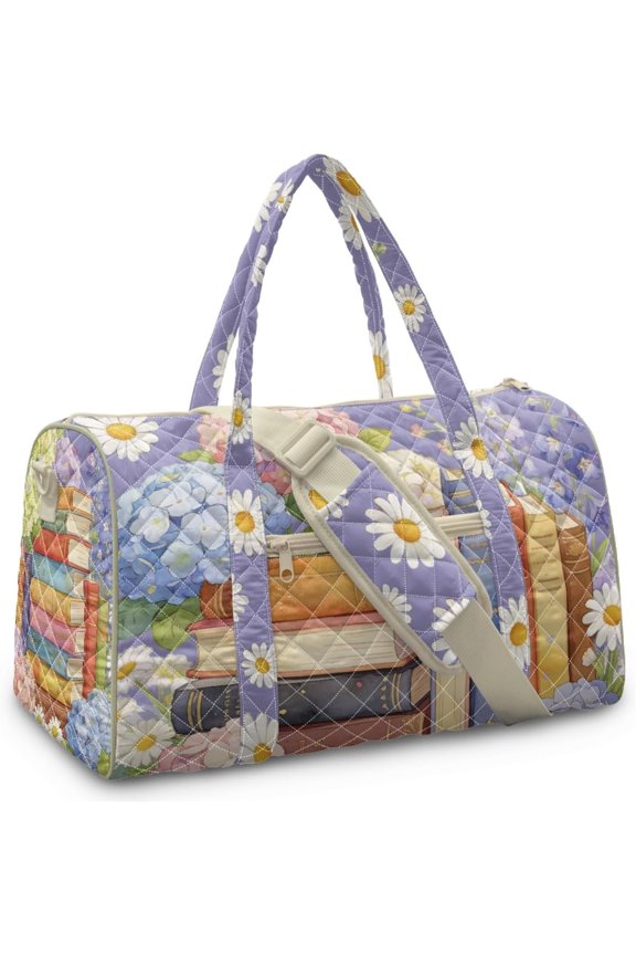 Cute Overnight Bags for Women Book Print Duffle Bags Quilted Weekender Bag with Handle and Zipper Printed Dance Bag Organizer Fitness College Workout Grocery