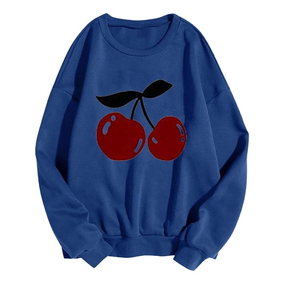 Cute Oversized Sweatshirts for Womens Trendy Cherry Graphic Pullover Tops Long Sleeve Shirt Outfits
