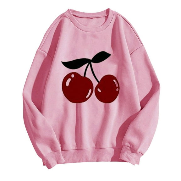 Cute Oversized Sweatshirts for Womens Trendy Cherry Graphic Pullover Tops Long Sleeve Shirt Outfits