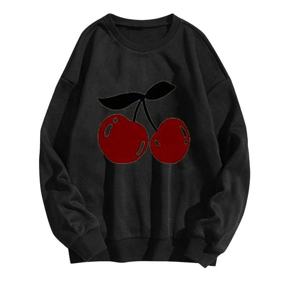 Cute Oversized Sweatshirts for Womens Trendy Cherry Graphic Pullover Tops Long Sleeve Shirt Outfits