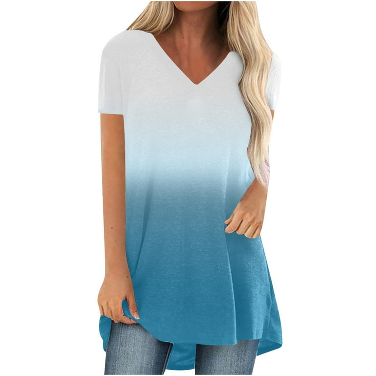Women Summer Long Tops Casual Loose Fit Solid Tunics to Wear with
