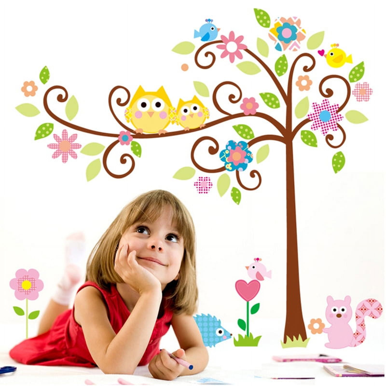 SUPERDANT Magnolia Bird Wall Decals Large Tree Wall Sticker White