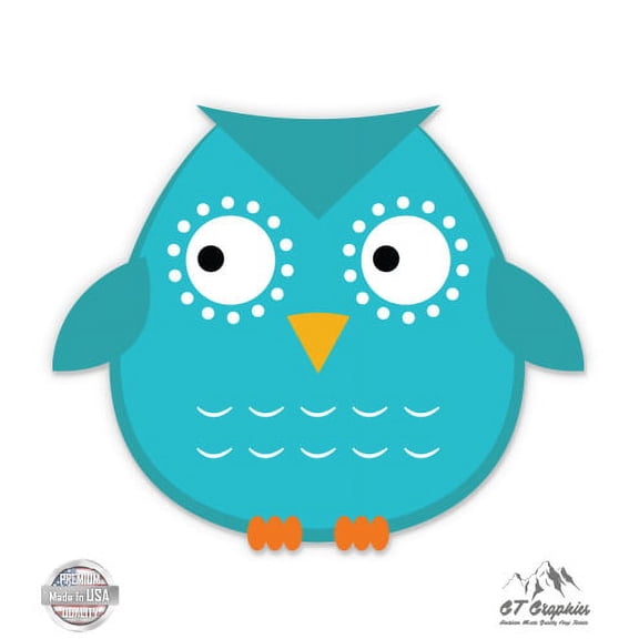 Cute Owl Blue Green Cute Hoot - 12" Vinyl Sticker Waterproof Decal