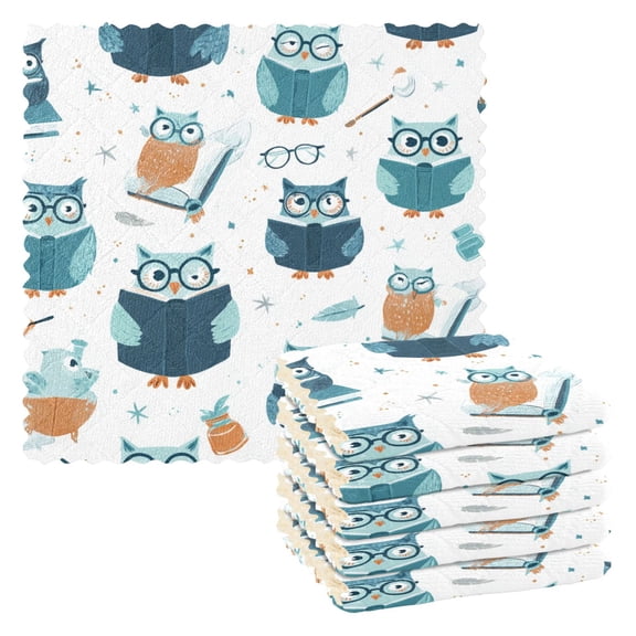 Cute Owl Book Kitchen Cloth Dish Towels for Drying Washing Absorbent Dish Rags Reusable soft kitchen dishcloth set 6 Pack