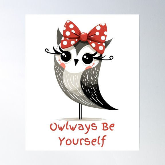 Cute Owl Caricature -Owlways Be Yourself- Polka Dot Minimalist Animal Art Poster Wall Art, Modern Wall Decor For Living Room Bedroom, 8x12 UNFRAMED
