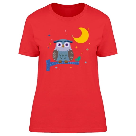 Cute Owl Cartoon On The Night Tee Women's -Image by Shutterstock