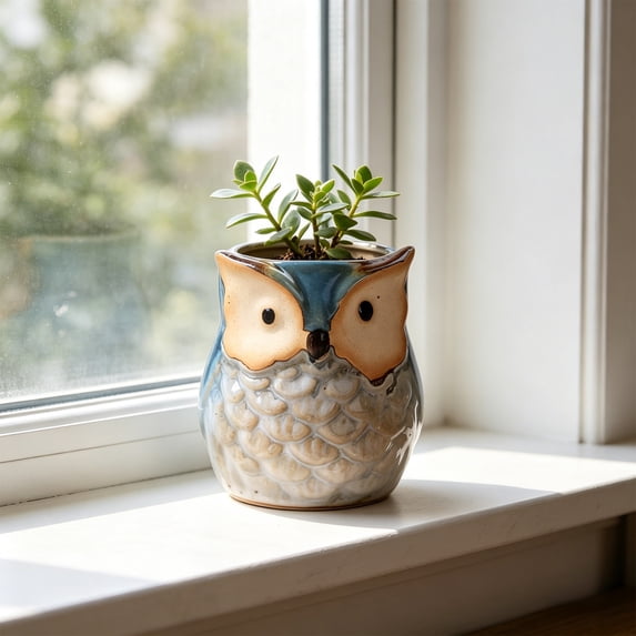 Cute Owl Ceramic Succulent Planter, Small Animal Flower Pot for Indoor Plants & Home Decor