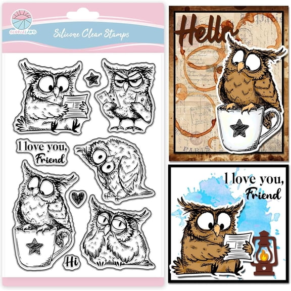 Cute Owl Clear Stamps DIY for Scrapbooking Reading Bird Silicone Stamps Cartoon Animals Sentiment Transparent Stamp DIY for Card Making DIY Embossing Journaling