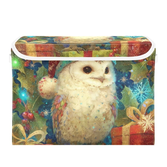 Cute Owl Dress in Christmas Retro Style Foldable Storage Bins with Lids Handles Collapsible Storage Containers Tote Boxes 16.5 x 12.6 x 11.8 inches