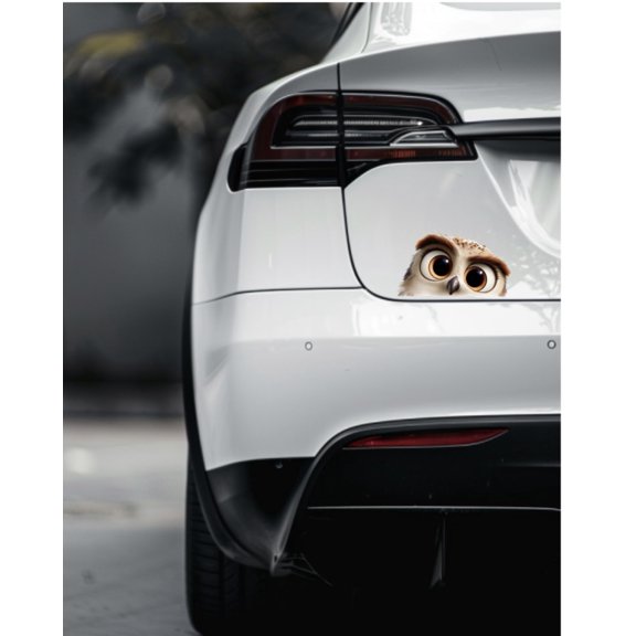 Cute Owl Face Car Sticker, Peeking Owl Vinyl Decal in Anime Style, for Bumper, SUV, or Rear Window