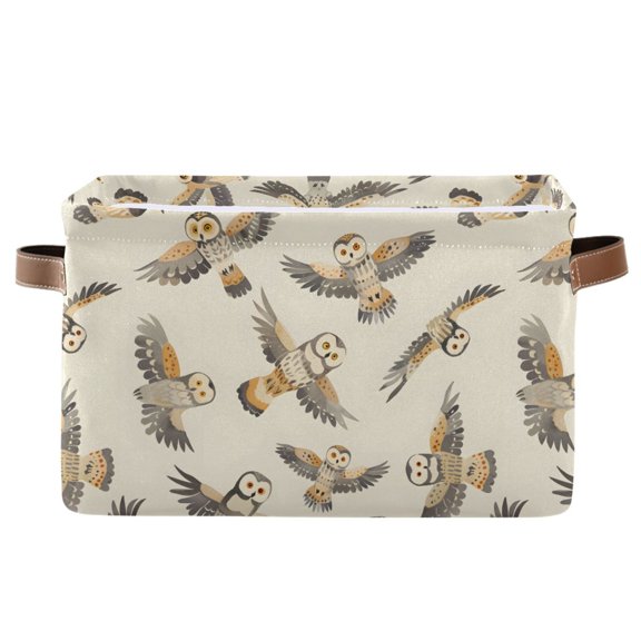 Cute Owl Flying Storage Bins with Handle Fabric Organizer Basket Foldable Box 1 Pack 14.2x10.2x8.3