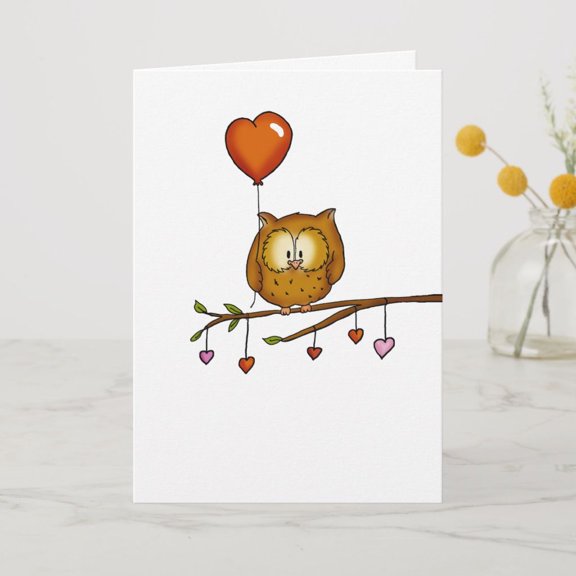 Cute Owl Greeting Card with Heart Balloon Blank Inside for Personalized Messages Fun and Whimsical Design Perfect for Birthdays, Love, and Friendship