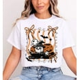 thumbnail image 1 of Cute Owl Halloween T-Shirt – Witch Hat Pumpkin Graphic Tee for Women, 1 of 2