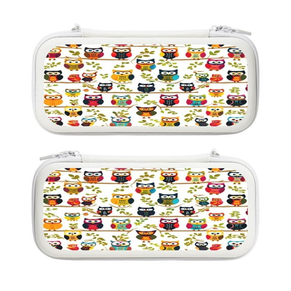 Cute Owl Pattern (2), Carrying Case For Nintendo Switch & OLED Version, Eva Lightweight Shockproof Protective Pouch Case for Game Console & Accessories with 10 Game Card Slot & Wristband, White