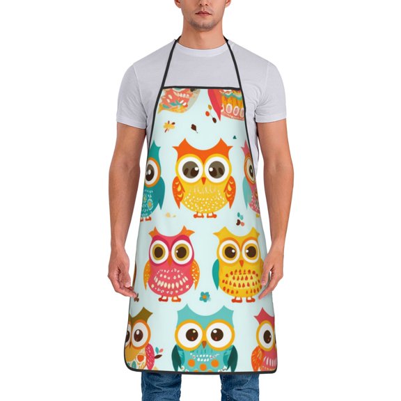 Cute Owl Pattern Aprons for Women Men Waterproof For Kitchen Cooking BBQ Gardening Painting Mechanic