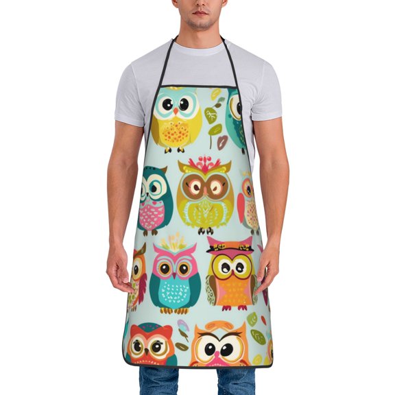 Cute Owl Pattern Aprons for Women Men Waterproof For Kitchen Cooking BBQ Gardening Painting Mechanic
