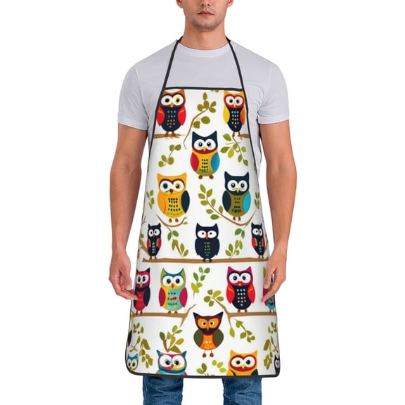 Cute Owl Pattern Aprons for Women Men Waterproof For Kitchen Cooking BBQ Gardening Painting Mechanic