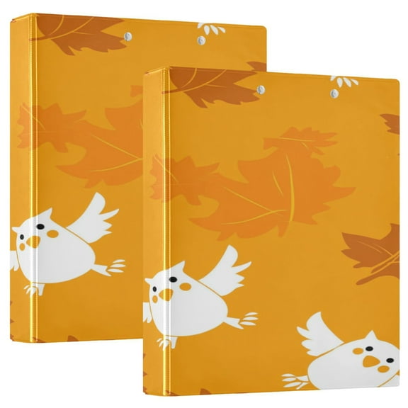 Cute Owl Pattern Design 12.4x10.6in PVC Round Ring Binders, 2-Pack, D-Ring 3-Hole, Metal Clip