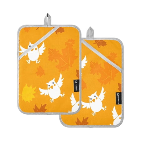 Cute Owl Pattern Design 7x9.8in Pot Holder Set Heat-Resistant Oven Hot Pads Durable with Storage Loop