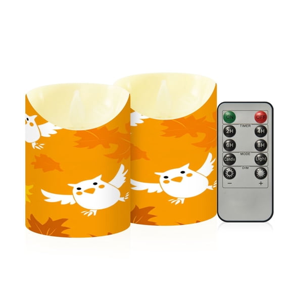 Cute Owl Pattern Design Flameless Candles 2 PCS with Remote Realistic Moving Flame LED Tapered Pillar Set for Home Decor