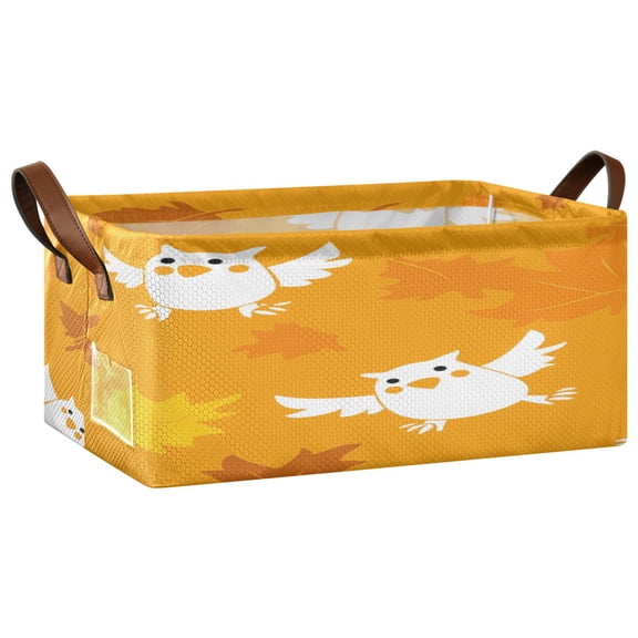 Cute Owl Pattern Design Open Home Storage Bins Foldable Metal Frame Shelf Baskets 16.9x11.4x7.7in Water-Resistant