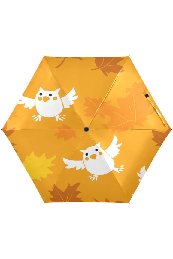Cute Owl Pattern Design Umbrellas for Sun Auto Open Close UV50+ Waterproof 5-Fold Compact Fiberglass Frame
