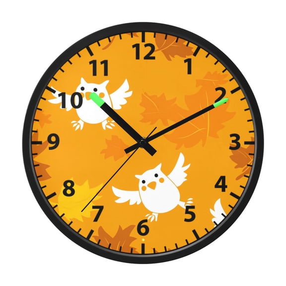 Cute Owl Pattern Design Wall Clock 12 Inch Voice Activated Night Light Silent Non Ticking