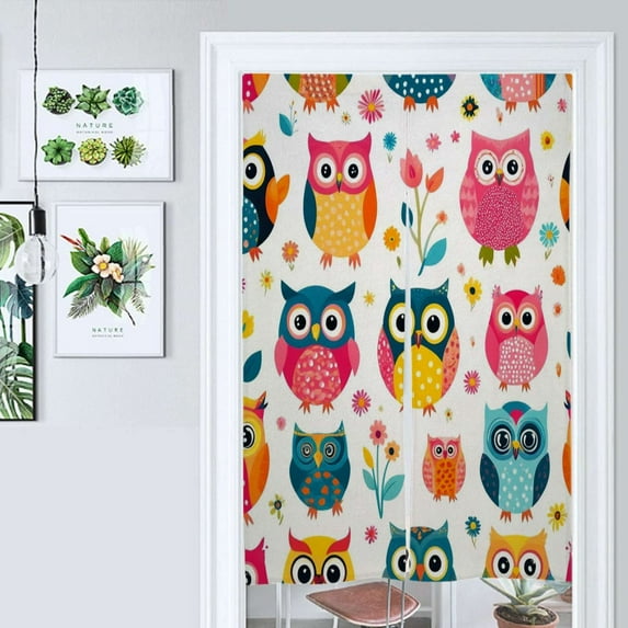 Cute Owl Pattern Door Curtain Nordic Living Room DoorCurtain Porch Partition Curtain Kitchen Rative Half Curtain
