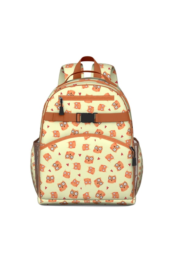 Cute Owl Pattern School Backpack Featuring Big Eyes Owl Cartoon and Snowy Owl Illustration for Students