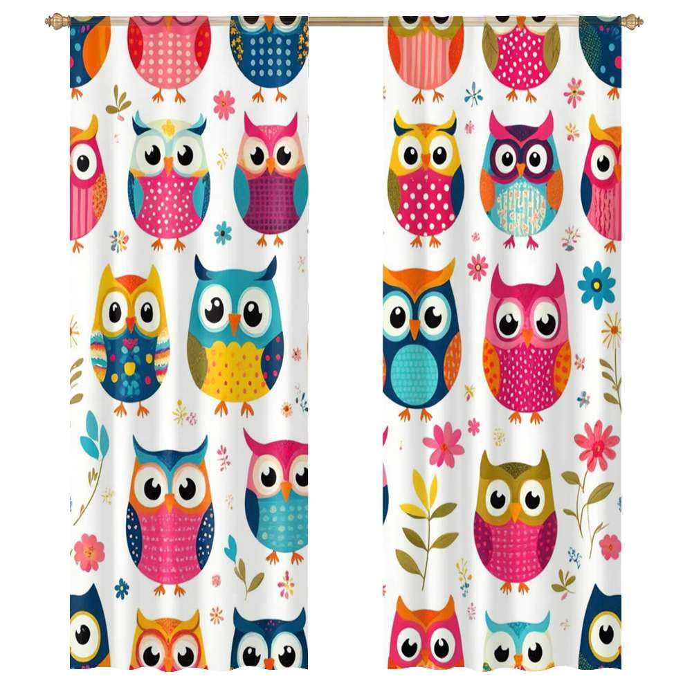 Cute Owl Pattern Tulle Curtains For Living Room Chiffon Sheer Voile ...