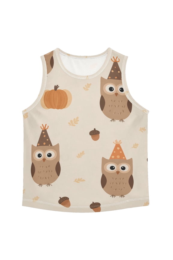 Cute Owl Pine Cone Pumpkins Vest Undershirt Tank Top Sleeveless Quick Dry 9-10Y