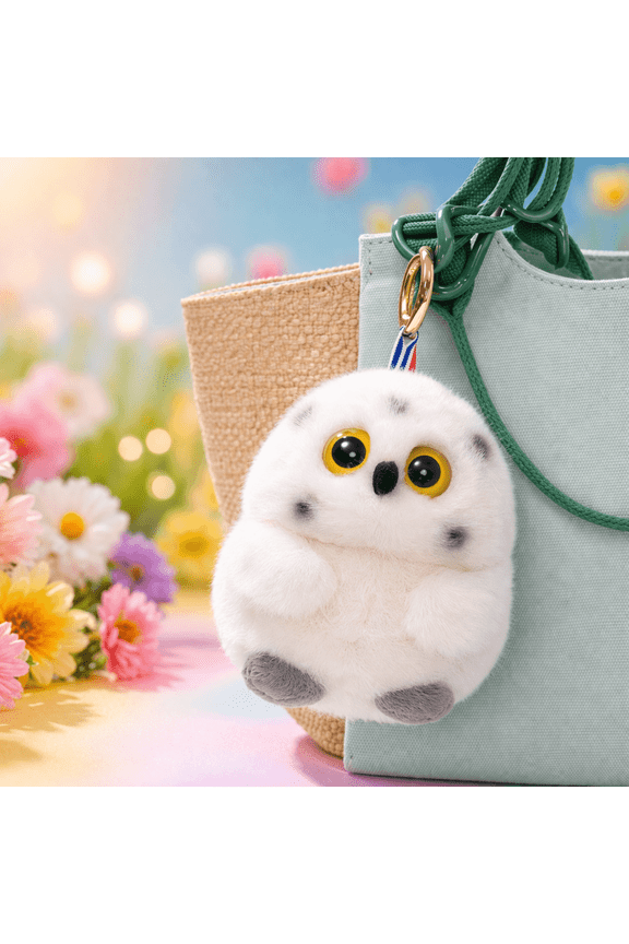 Cute Owl Plush Keychain Bag Charm – Soft Fluffy Animal Keyring for Girls, Kids & Women – Kawaii Backpack Accessory Gift – White (6 Inch)