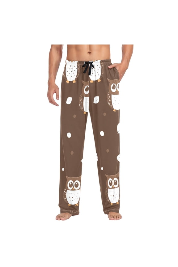Cute Owl Print Mens Cotton Pajama Pant Sleep and Lounge Bottons with Pockets
