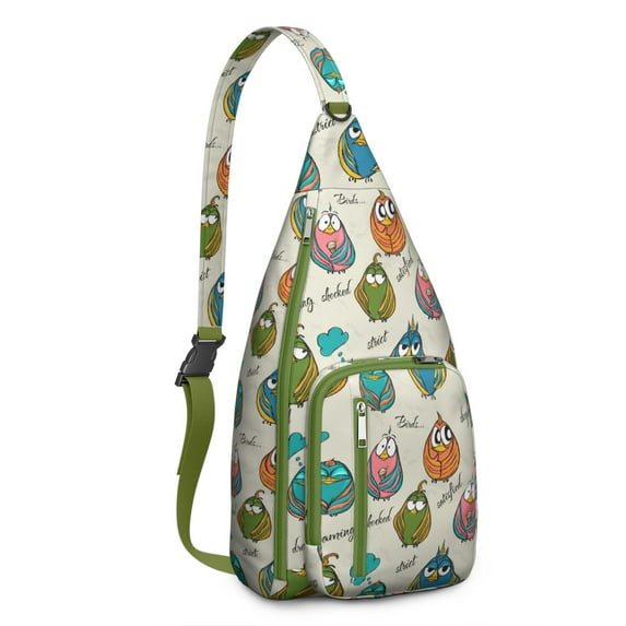 Cute Owl Print Sling Backpack – Colorful Hand-Drawn Cartoon Owl Crossbody Bag for Hiking & Travel