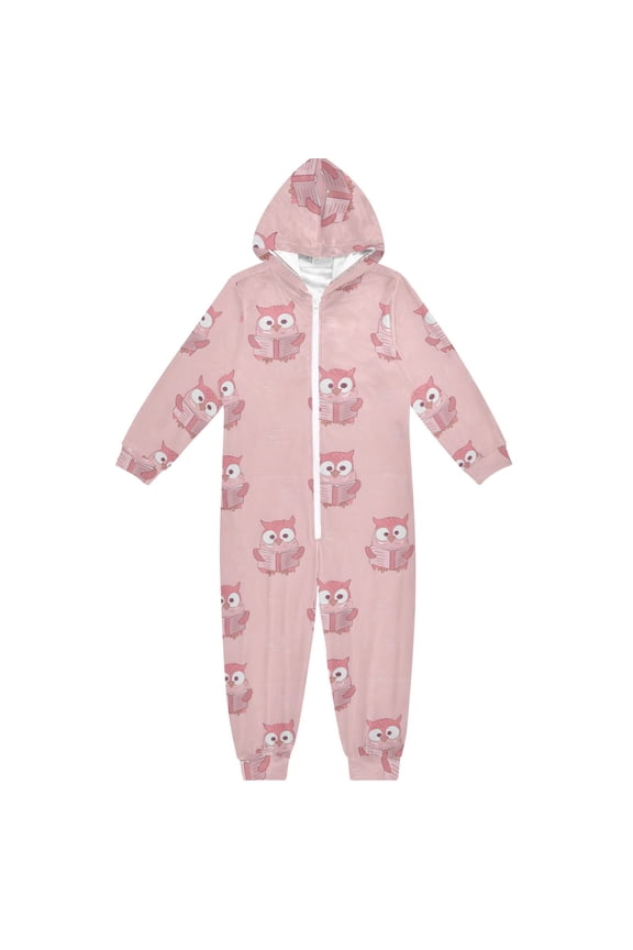 Cute Owl Reading One Piece Pajamas Soft Jumpsuit Cozy Sleep and Play Romper Zipper and Pockets 5T-6T