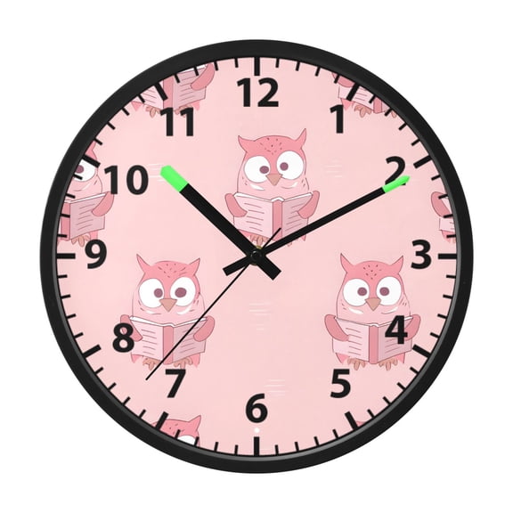 Cute Owl Reading Wall Clock 12 Inch Voice Activated Night Light Silent Non Ticking