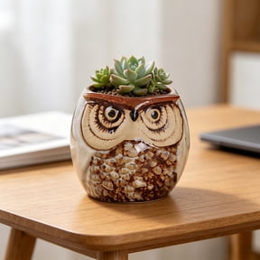 Cute Owl Shaped Ceramic Flower Pot Mini Succulent Planter Home Garden Desk Decor Pot,C
