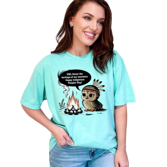 Cute Owl Tribe Peoples Day TShirt, Honor Heritage Ancestral Tribute Tee, Fire Pit Graphic Tee, Unique Festival Owl TShirt, Chalky Mint Comfort Colors T-Shirt, 3XL