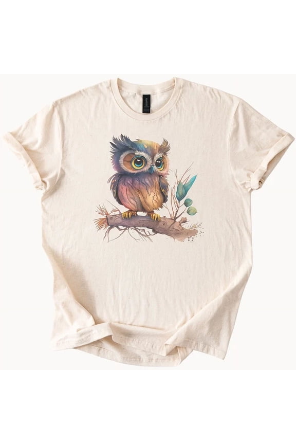 Cute Owl Tshirt Watercolor Bird Graphic Tee Womens Top Unisex S-5XL Hot Trending Shirt, Vintage Birthday Gift