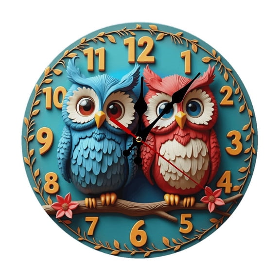 Cute Owl Wall Clock 10 Inch Silent Non Ticking Round Clock Decoration for Living Room Kitchen Bedroom Bathroom Office Classroom
