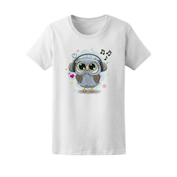 Cute Owl With Headphones T-Shirt Women -Image by Shutterstock, Female Medium